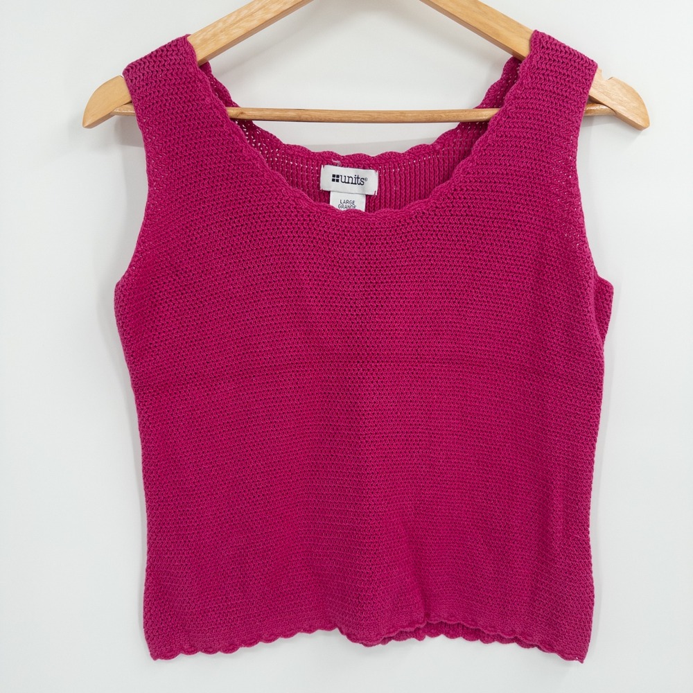 Y2K Knit Tank Top Womens Large Pink Linen Blend Cottagecore Coastal Grandmother